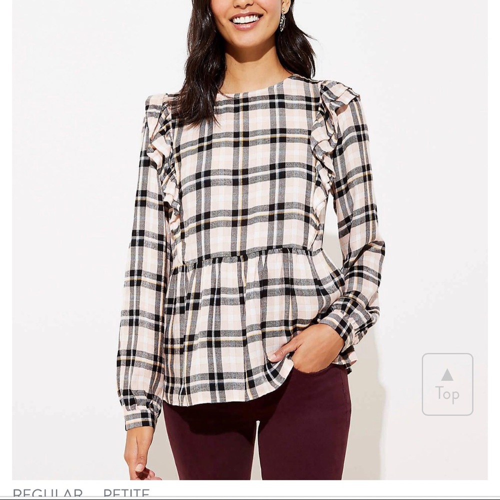 Women’s Loft Plaid Ruffle Blouse Size XL